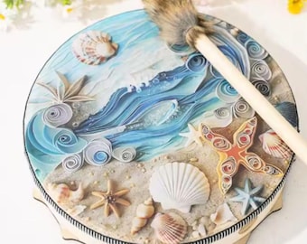 Small Shaman Drum: Vegan Leather, Sea Wave Design, Spiritual Percussion