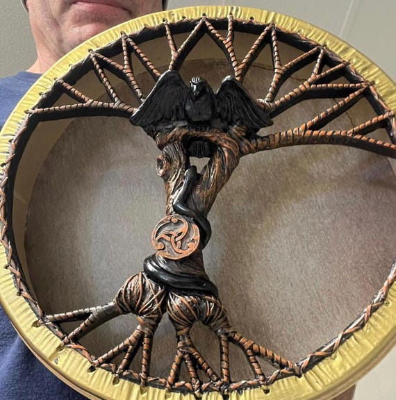 HandCrafted 25cm Tree of Life Shaman Drum: Siberian Sound Healing, Meditation | Free Drumstick