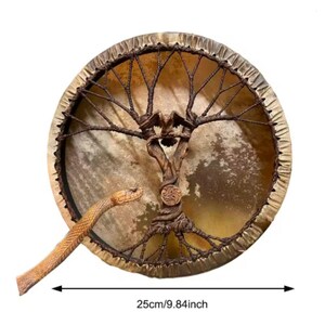 Handgefertigte 25 cm Lebensbaum Schamanentrommel: Sibirische Klangheilung, Meditation | Gratis Trommelstock Bild 2