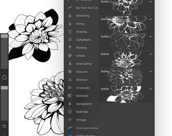 7 Procreate Floral Flowers Stamp Set | Basic Tattoo Stencils | Wall Art & Wallpaper | Digital Download