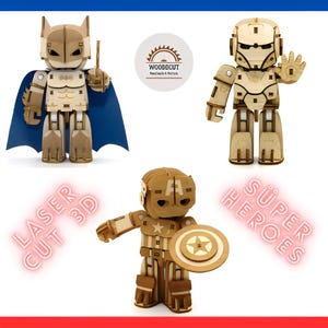 Pacote de modelos 3D de super-heróis cortados a laser | 4 designs SVG de super-heróis para artesanato, decoração e brinquedos