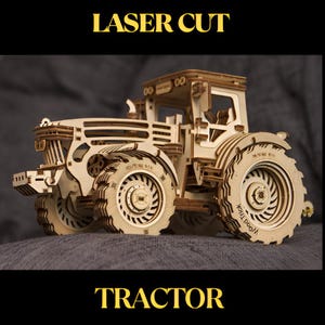 Tractor lasergesneden 3D | Houten model 3d puzzel vintage | CDR, Al-bestand boerentractor speelgoed Houten digitale download - GİFTS