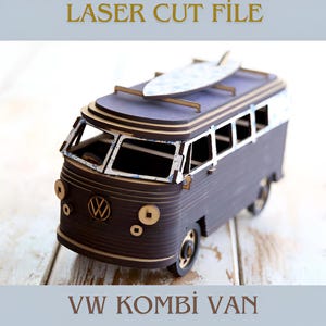 Furgoneta VW Kombi cortada a láser 3D / Maqueta de madera 3D Puzzle Vintage / Archivo CDR. Lbrn Minibús de juguete de madera descarga digital - REGALOS
