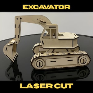 Kit de brinquedo de madeira com arquivo de corte a laser para escavadeira – presente faça você mesmo para crianças e adultos, projeto de artesanato de quebra-cabeça de construção