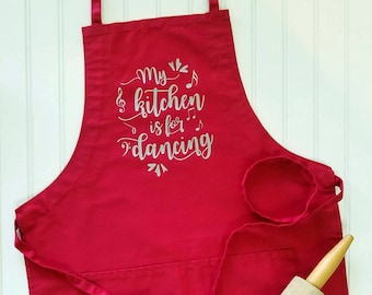 My Kitchen is for Dancing Apron, Custom gift for Cook, Hostess gift, Teacher gift, Gift Apron for Baker, Gift for Her, Chef gift apron