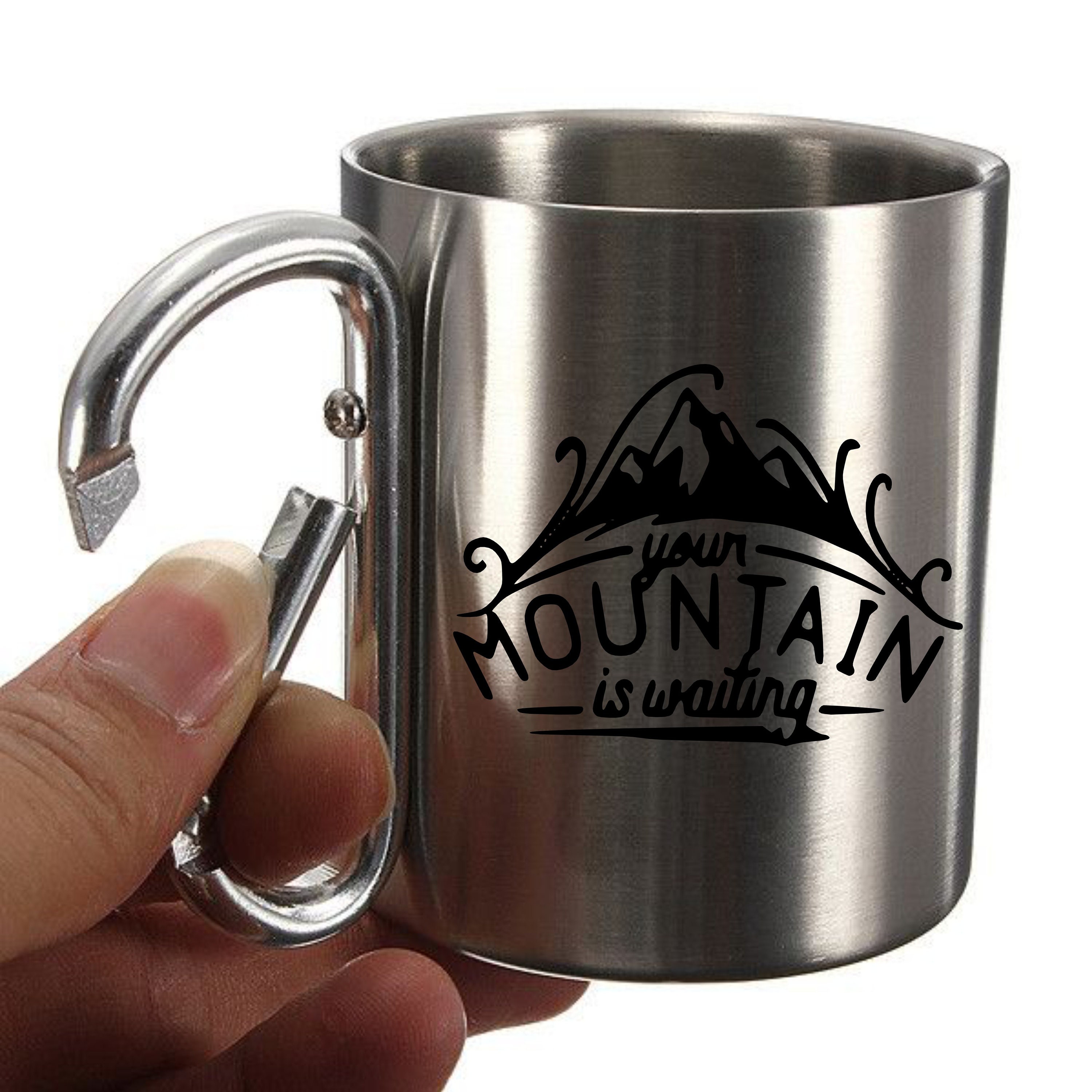 Camping or Hiking Stainless Steel Travel Mug With Carabiner Etsy