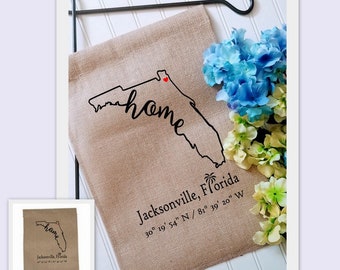 Florida Coordinates Custom Garden Flag with latitude and longitude, Personalized Yard decor flag