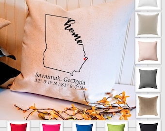 Georgia Home Custom Coordinates 18 or 20 inch Pillow Cover, Choose Your City and Coordinates, Housewarming gift, Hostess gift, Realtor gift