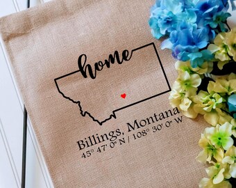 Montana Coordinates Custom Garden Flag with latitude and longitude, Personalized Yard decor flag, Housewarming gift, Realtor client gift