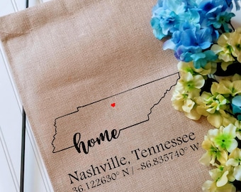 Personalized Tennessee Coordinates Garden Flag, Custom Yard Decor, Housewarming & Realtor Gift, Latitude Longitude Flag, Customized Outdoor