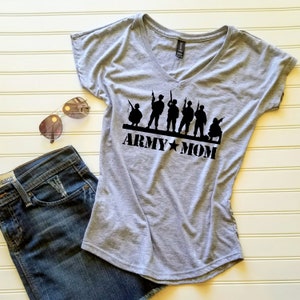 Custom Army Mom/Wife Tri-Blend Shirt: Ladies V-Neck Tee, Customizable Colors