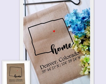 Colorado Coordinates Custom Garden Flag with latitude and longitude, Personalized Yard decor flag, Housewarming gift, Realtor client gift