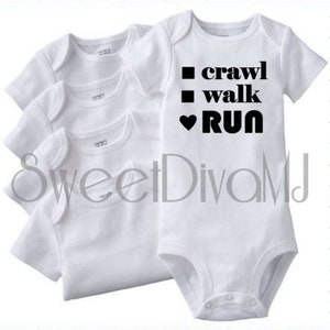Crawl Walk Run Runners Baby Bodysuit Runner's Infant Bodysuit Baby Shower Gift Race Day Baby Bodysuit Outfit, Baby shower gift ideas image 3