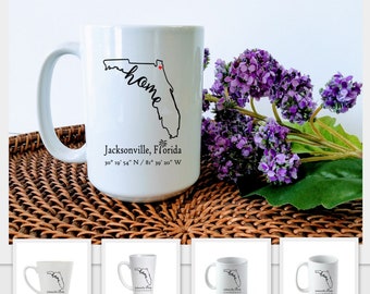 Florida Home Coordinates Custom Mug - 4 sizes -  Choose Your City and Coordinates, Hostess gift, Housewarming gift, Realtor client gift