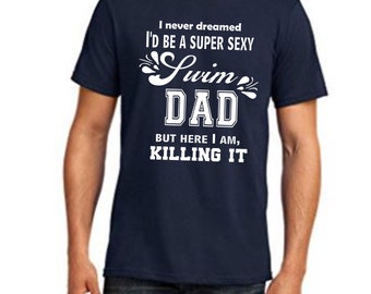Custom Swim Dad T-Shirt: Personalized Text, Slim Fit Sports Tee
