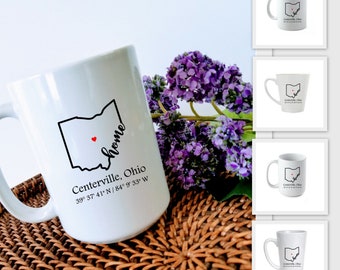 Ohio State Custom Coordinates Mug - 4 sizes -  Choose Your City and Coordinates, Housewarming gift, Hostess gift, Realtor client gift