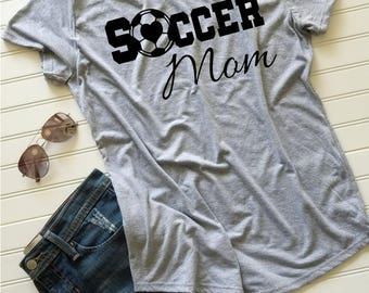 Liquidating stock! Ready to ship gray with black ladies' custom soccer mom tshirt Flattering round neck Gift for her Gift for Mom Wife Gift