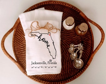 Florida Home Custom Coordinates Kitchen Four Sack Towel, Choose Your City  Coordinates, Hostess gift, Housewarming gift, Realtor client gift