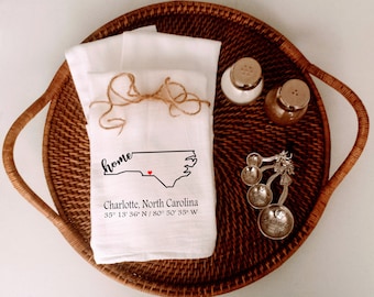 Custom North Carolina Home Coordinates Flour Sack Towel