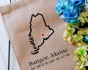Maine Coordinates Custom Garden Flag with latitude and longitude, Personalized Yard decor flag, Housewarming gift, Realtor client gift
