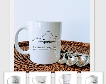 Virginia Home Custom Coordinates Mug - available in 4 sizes -  CHOOSE City Coordinates, Housewarming gift, Hostess gift, Realtor client gift