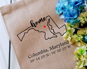 Maryland Coordinates Custom Garden Flag with latitude and longitude, Personalized Yard decor flag, Housewarming gift, Realtor client gift