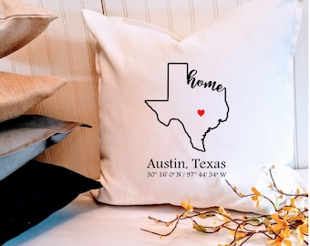 Custom Texas Home Pillow Cover: Personalized City Coordinates