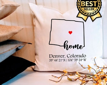 Colorado Home 18" or 20" Custom Pillow Cover, Choose Your City and Coordinates, Housewarming gift, Hostess gift, Realtor client gift