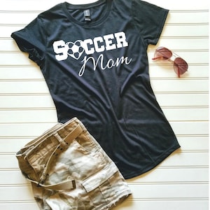 Custom Ladies&#39; Soccer Mom V-Neck Tshirt | Sports Shirt | Gift for Her | Soft Tri-Blend Tee | Sizes XS-2XL | Custom Vinyl Color Options