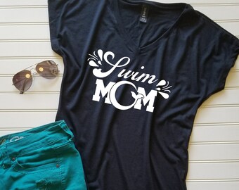 Swim Mom V-Neck T-Shirt: Ladies Sports Team Shirt