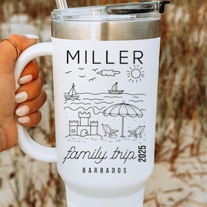 Custom Family Vacation Tumbler with Handle 40oz Travel Mug for Beach Lake Trip Cruise Personalized Gift for Summer Getaway