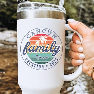 Custom Family Vacation Tumbler 2025 Custom Beach Tumbler with Handle 40oz Personalized Travel Mug for Lake House or Cruise Gift