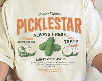 Picklestar Retro Pickle Shirt Funny Cucumber Graphic Tee Comfort Colors Pickle Lover Gift Crisp Jarred Pickles Farmer Market Foodie Top