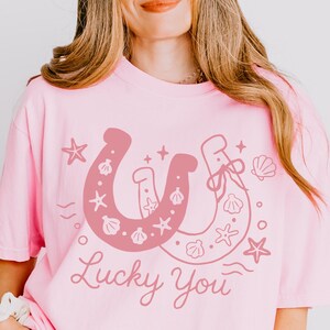 Lucky You Coastal Cowgirl Shirt Western Beach Tee Hot Cowgirl Summer Shirt Cowgirl Bachelorette Gift Pink Cowgirl Boots Western Shirt