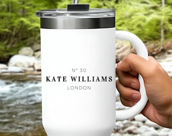 Personalized 40oz Tumbler with Handle Custom Name Travel Mug Stanley Style Stainless Cup Quencher Gift for Her Custom Travel Tumbler