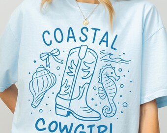 Coastal Cowgirl Shirt White Western Tee Hot Cowgirl Summer Beach Shirt Cowgirl Bachelorette Gift Cowgirl Boots Shirt Surfs Up Cowgirl