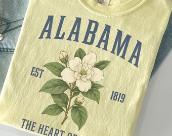 Alabama State Flower Graphic Tee Heart of Dixie Vintage Southern Shirt for Bama Fans and Retro Alabama Travel Gift