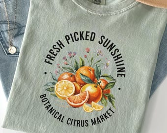 Citrus Fruit Shirt Comfort Colors Botanical Garden Tee Lemon Orange Graphic Vegan Summer Gift for Her Farmers Market Aesthetic