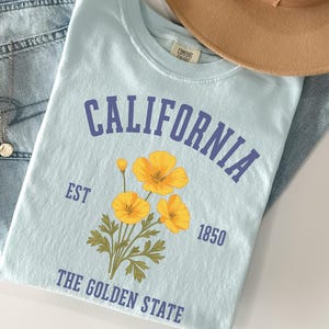 California Poppy State Flower Shirt Golden State Graphic Tee for West Coast Adventure Lovers and California Travel Souvenir Gift