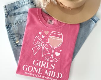 Girls Gone Mild Pajama Party Shirt Bachelorette Weekend Cozy Sleepover Tee for Spa Bach Bridesmaid Gifts and Bridal Shower Favors