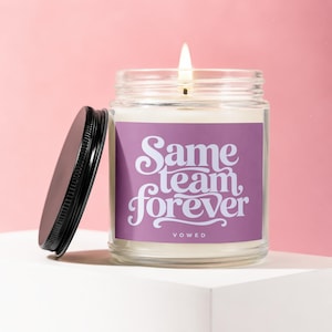 Same Team Forever VOWED Candle | Retro Aesthetic Love Slogan Pillar Scented Candle | Anniversary Gift for Couples Best Friend Wife Husband