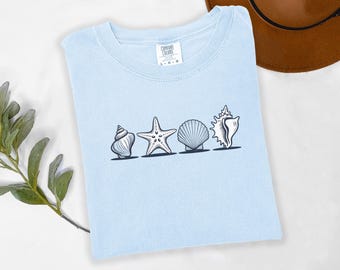Beachy Shirt Coastal Grandma Comfort Colors Seashell Shirt Sea Shells Nautical Tee for Summer Vacation or Gift for Her