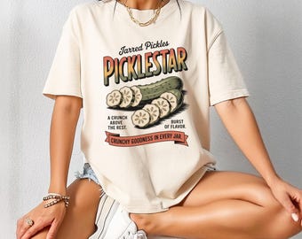 Picklestar Funny Pickle Graphic Tee Retro Foodie Shirt for Pickle Lovers Cucumber Jar Pun Shirt Crunchy Snack Gift for Farmers Market Fans
