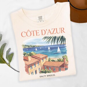 コート・ダジュールシャツ、フレンチ・リヴィエラTシャツ、プロヴァンス、南フランス、サマーシャツ、快適な色彩、古銭、美学、ヨーロッパのバケーション 画像 4