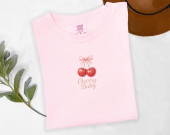 Kirsche Shirt Retro Kirschfrucht T-Shirt Komfort Farben Vintage Sommer Ästhetik für Kirschliebhaber Preppy Nettes Geschenk für ihren lässigen Look