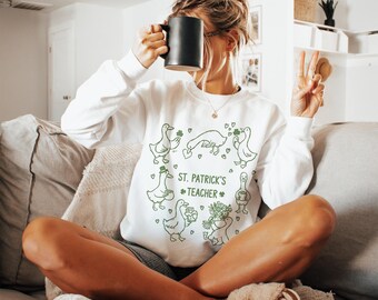 St Patricks Teacher Shirt Funny Goose Shamrock T-Shirt St Patricks Sweater Lucky Teacher Gift St Patricks Day Teacher Tshirt Sweatshirt