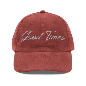Good Times Navy Corduroy Hat Embroidered Adjustable Vintage Dad Cap Retro Soft Cap for Nature Lovers Gift for Her Him Casual Outdoorsy Style
