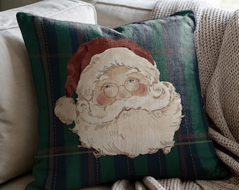 Holiday Pillow, Christmas Pillowcase, Santa Plaid Pillow, Tartan Throw Pillow, Christmas Pillow, Christmas Home Decor, Designer Pillow