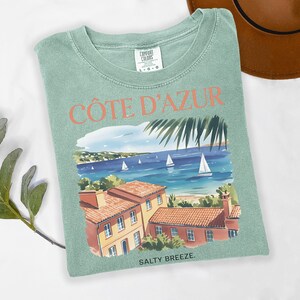 コート・ダジュールシャツ、フレンチ・リヴィエラTシャツ、プロヴァンス、南フランス、サマーシャツ、快適な色彩、古銭、美学、ヨーロッパのバケーション 画像 6
