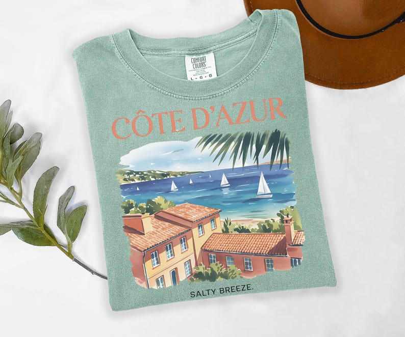 コート・ダジュールシャツ、フレンチ・リヴィエラTシャツ、プロヴァンス、南フランス、サマーシャツ、快適な色彩、古銭、美学、ヨーロッパのバケーション 画像 6